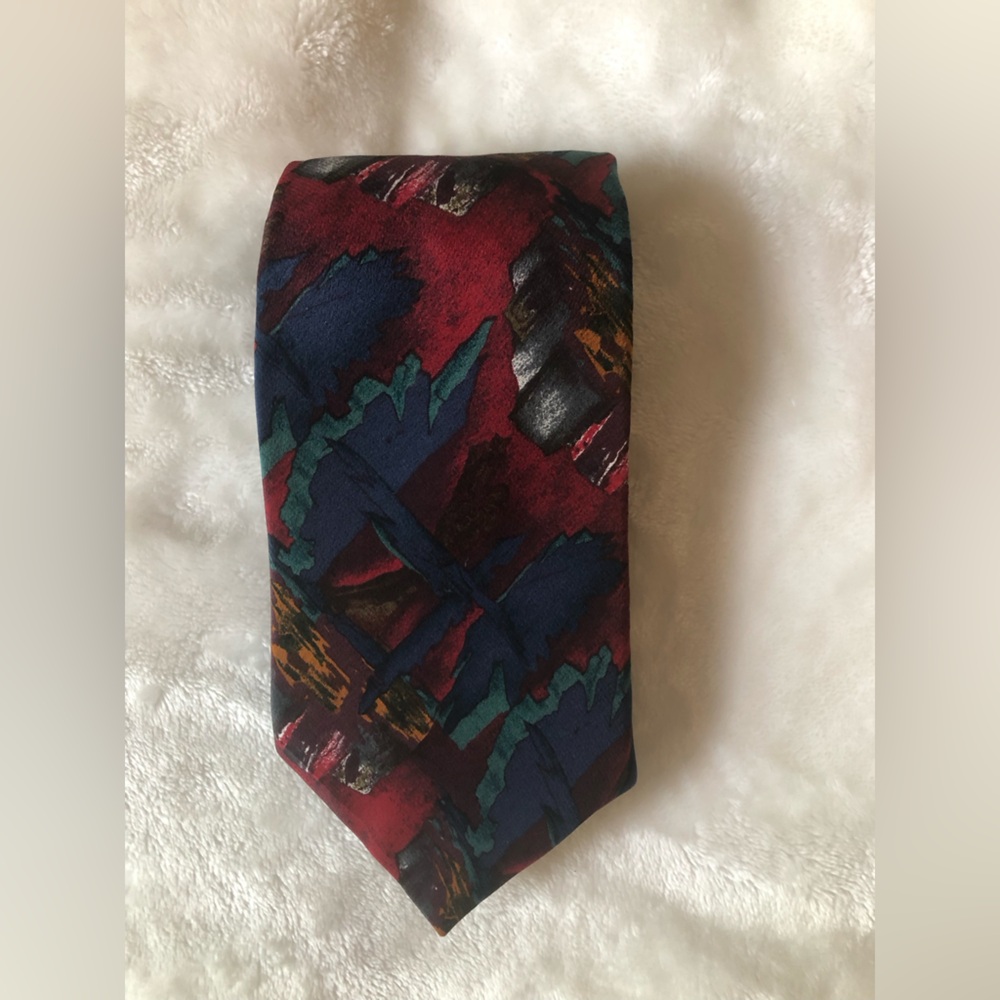 J. Garcia Burgundy, Navy & Teal Abstract Men's Tie